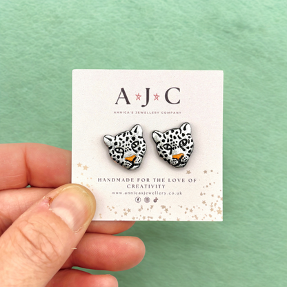 Silver Leopard Studs